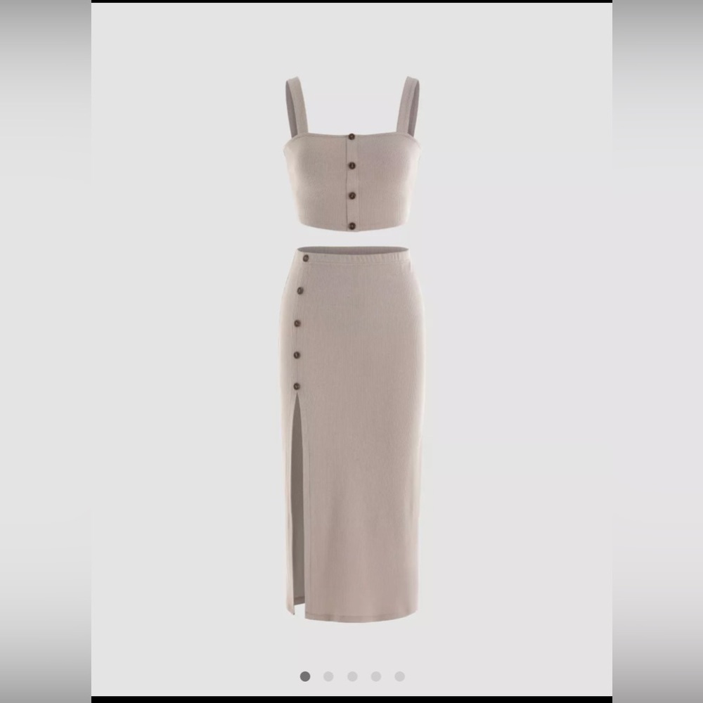 Solid Rib Tank Top & Slit Skirt - Set